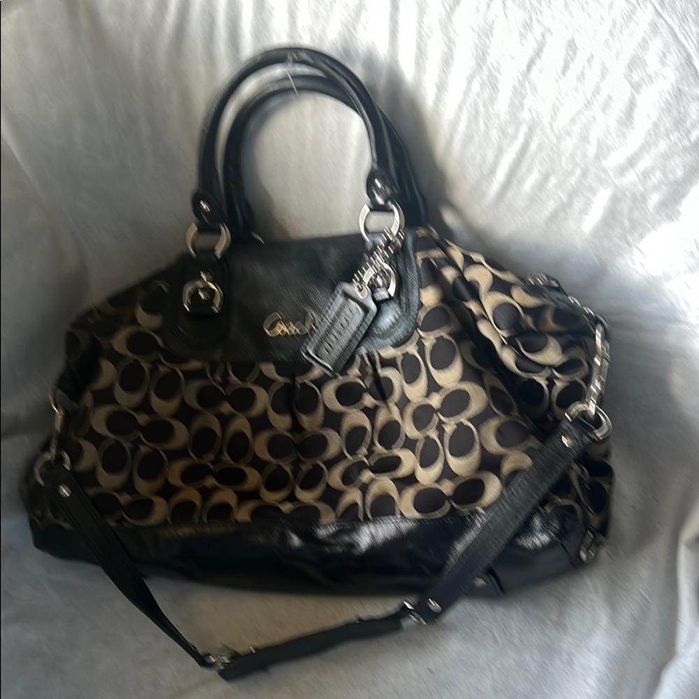 Coach Black and Tan Signature Tote Bag